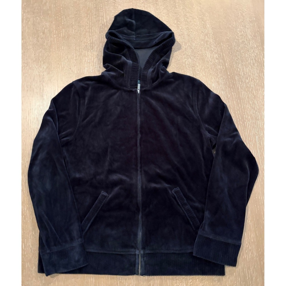 Lauren Ralph Lauren Black Velour Full Zip Up Hoodie Sweatshirt Large Womens Y2K